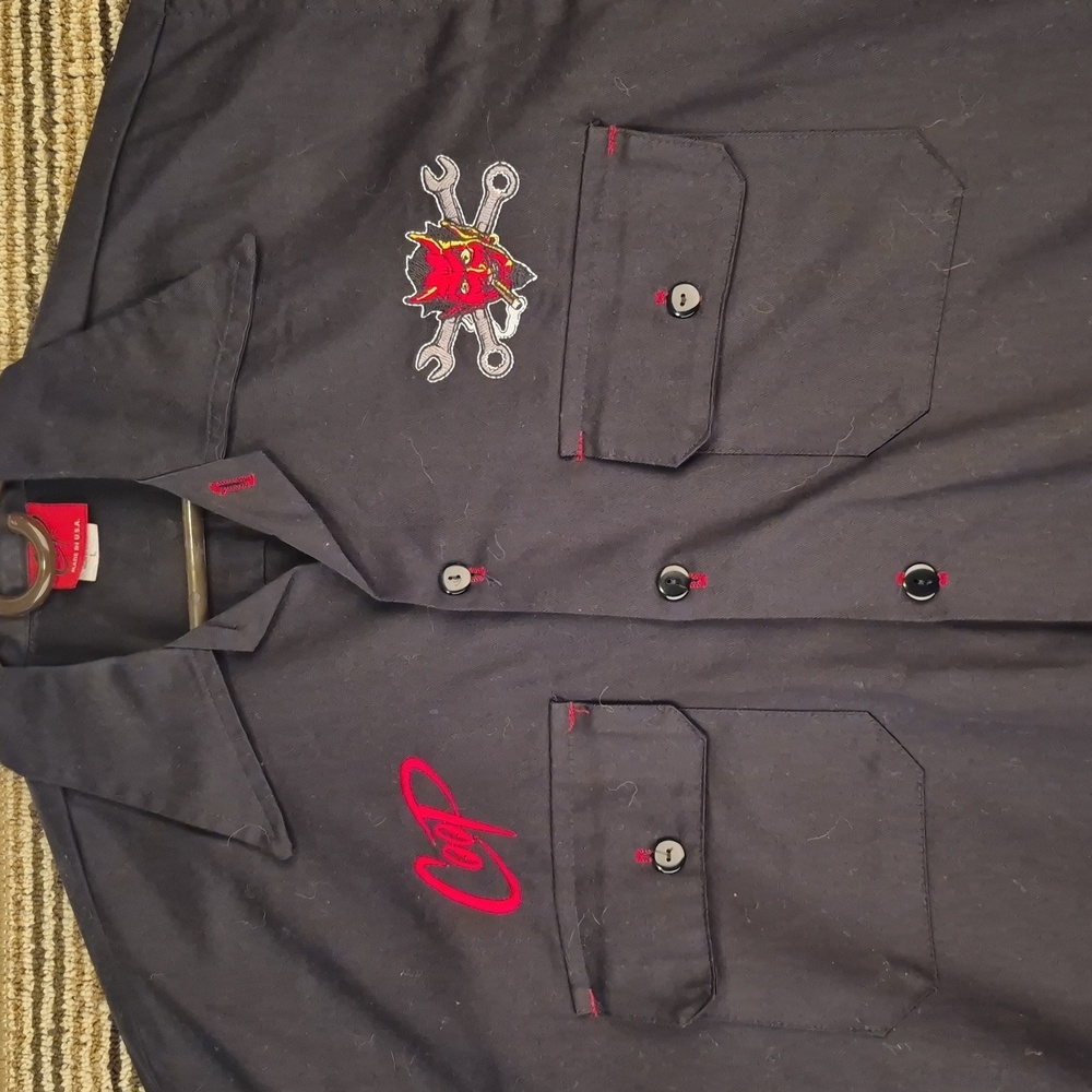 COOP Moto Poster Pop Black Red Devil Embroidered Cotton USA L Short Sleeve Shirt